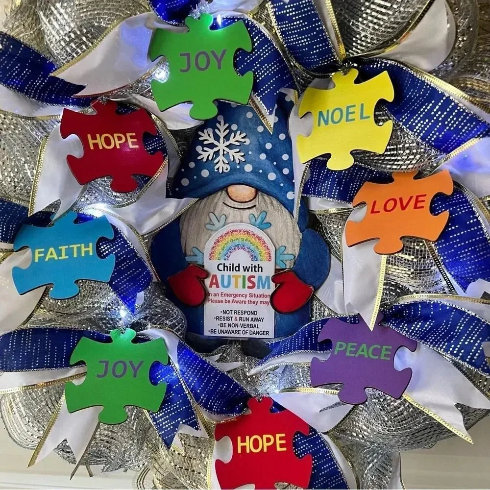 Autism Christmas wreath handmade 26” Deco MESH